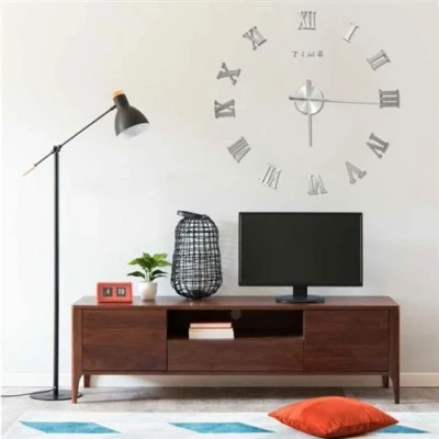 Afbeelding van 3D wandklok modern XXL 100 cm zilverkleurig