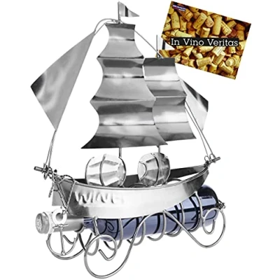 Afbeelding van BRUBAKER Wijnfleshouder / Flessenhouder Wijn accessoires Cadeau Zeilschip Wijnrek