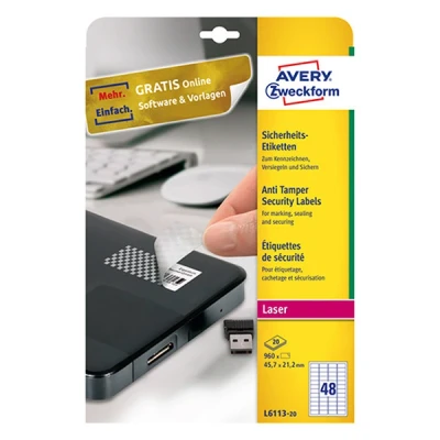 Image de Avery zweckform L6113 20 étiquettes anti effraction 45,7 x 21,2 mm (960 pièces)