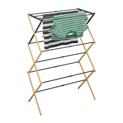 Afbeelding van Relaxdays wasrek inklapbaar uitschuifbaar 105,5x43 75x37,5 cm bamboe metaal