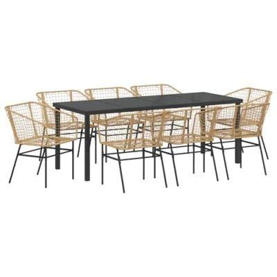 Afbeelding van vidaXL 9 delige Tuin Eetset Bruin Poly Rattan