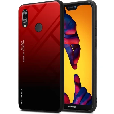 Afbeelding van Cadorabo Hoesje geschikt voor Huawei P20 LITE 2018 / NOVA 3E in ROOD ZWART Tweekleurige beschermhoes van TPU silicone Case Cover en achterzijde gehard glas