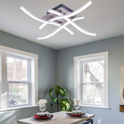 Afbeelding van ALLOMN Led plafondlamp, kroonluchter, lamp, modern hoekdesign, plafondlamp met 4 hoeklampen voor woonkamer, slaapkamer, eetkamer (28 W, lampen, koudwit)