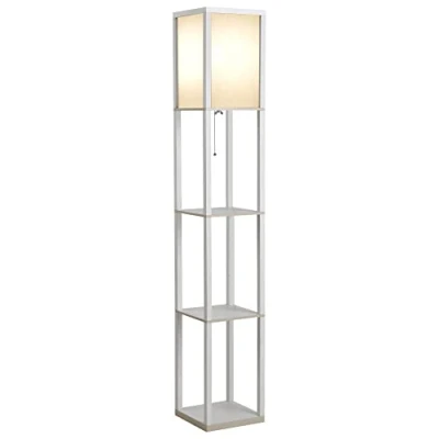 Afbeelding van HOMCOM Vloerlamp, rek, 26 l x b 160 cm, 3 planken, 4 niveaus, MDF, wit