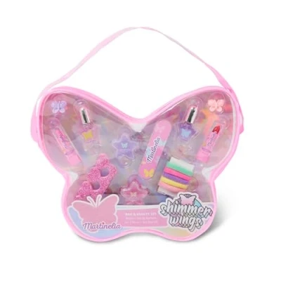 Afbeelding van Martinelia Kinder make up en haaraccessoires in vlinderetui tasje rose lila cadeautip reisetui Shimmer Wings