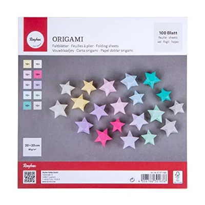 Afbeelding van Rayher Origami vouwvellen, 100 stuks, 20 x cm, 80 g/m², FSC gecertificeerd, 10 kleuren aan beide zijden, pastelkleuren, vouwpapier voor kinderen en volwassenen, 67371685
