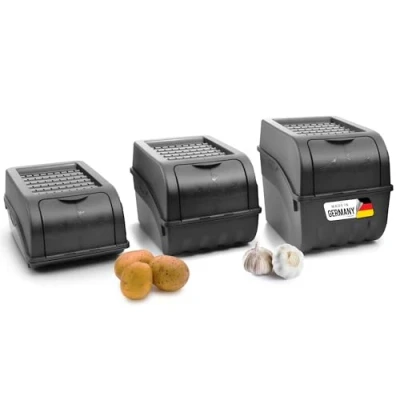 Afbeelding van Novaliv Aardappelopbergdozen 3,5 liter + 5 9 antracietgrijs aardappeldozen stapelbare dozen uienaardappeldozen fruit appels