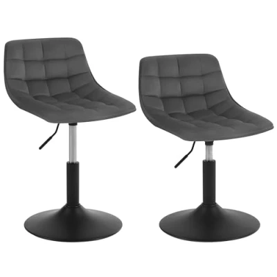 Afbeelding van WOLTU Set van 2 make upkrukken, eetkamerstoelen, krukken, stoelen voor werk, draaistoel, fluweel, kantoor, thuis, winkel, in hoogte verstelbaar 38 49,5 cm, donkergrijs