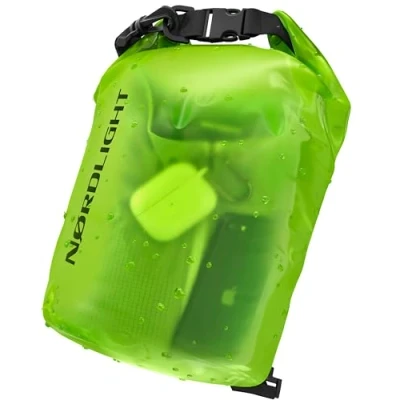 Afbeelding van waterdichte tas 10 l, groen, Drybag, met roltopsluiting en schouderriem. Zwemmen, strand, kanoën, Stand up peddel, duiken