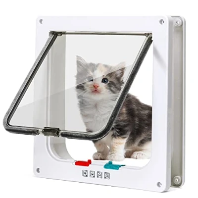 Afbeelding van Nobleza Kattenklep met magnetische 4 paden, honden of kleine dieren, bestuurbaar, eenvoudig te installeren, deur voor huisdieren katten en (wit, M)
