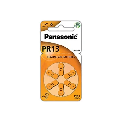 Image de 6 piles pour appareil auditif Panasonic Zinc Air PR13 0% Mercury/Hg Orange
