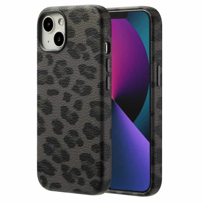 Afbeelding van Selencia Hoesje geschikt voor iPhone 13 Sabi Backcover panterprint MagSafe Midnight Black