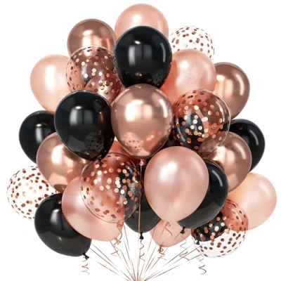 Afbeelding van Teselife 30 stuks roségouden metallic confettiballonnen met lint voor meisjes en vrouwen, 30,5 cm, verjaardag, bruidsfeest, bruiloft, jubileum, afstudeerfeest