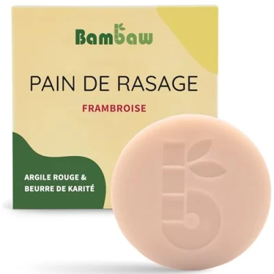 Image de Bambaw Savon Rasage Femme 80g, à Raser l’Argile Rouge &amp; Beurre de Karité, Exfoliant pour Tous Types Peau, Solide la Framboise