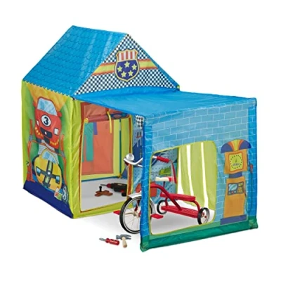Afbeelding van Relaxdays speeltent garage kindertent autogarage tent kinderkamer met afdak