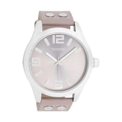 Afbeelding van Oozoo Timepieces Herenhorloge met leren band, hoogwaardig polshorloge, elegant, analoog, rond, voor heren, Kleur: zilver/taupe, armband