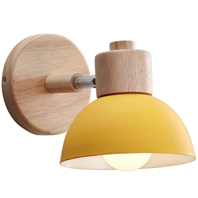 Afbeelding van IDEGU Industriële wandlamp, vintage, 15 cm, verstelbaar, van hout, metaal, retro, E27, wandlamp voor binnen, slaapkamer, woonkamer, hal, restaurant (1 stuk, geel)