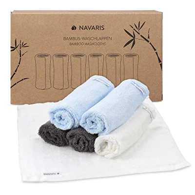 Afbeelding van Navaris bamboe washandjes set x6 25 x cm zachte flanellen doekjes voor het verwijderen van make up, wassen gezicht, baby&#039;s, kinderen