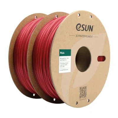 Afbeelding van eSUN PLA+ filament 1,75 mm, versterkt, taaiheid, 3D printer, PLA Plus, nauwkeurigheid +/ 0,03 1 kg per spoel, 2 spoelen voor printers, donkerrood x