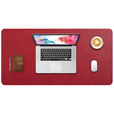 Afbeelding van DOBAOJIA Grote, verlengde muismat, XL, leren bureauonderlegger, laptopmat, schrijfmat, voor kantoor/thuis, PU leer, waterdicht + antislip suède, 80 x 40 cm (bordeauxrood)