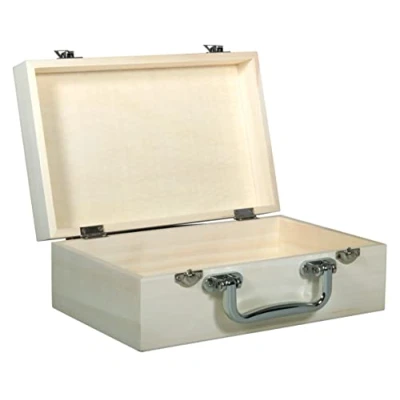 Afbeelding van Rayher houten koffer, 25 x 16 9 cm, handvat van kunststof in metaallook, metalen scharnieren, knutselkoffer, zonder vak, FSC gecertificeerd, 64503505