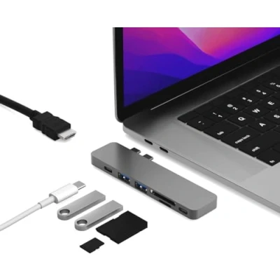 Afbeelding van iMounts USB C hub Macbook Air/Pro HDMI Thunderbolt 3 Space Gray