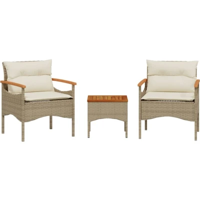 Afbeelding van 3 delige Loungeset met kussens poly rattan beige
