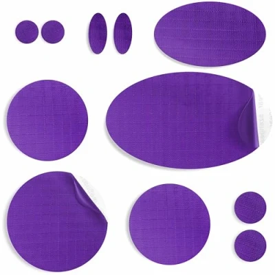 Afbeelding van aZengear Donsjack Reparatiepatches Voorgesneden, zelfklevend, waterdicht, scheurvast nylon voor het bevestigen van gaten in kleding (11 stuks, paars)