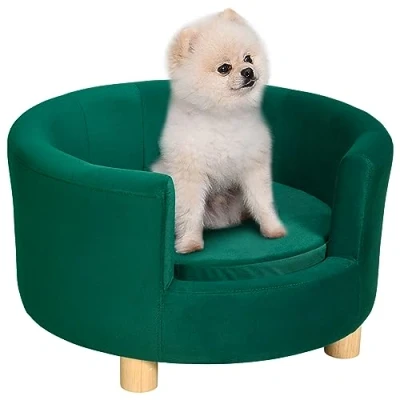 Afbeelding van PawHut hondenbank met zachte bekleding rond hondenbed houten poten D04 148