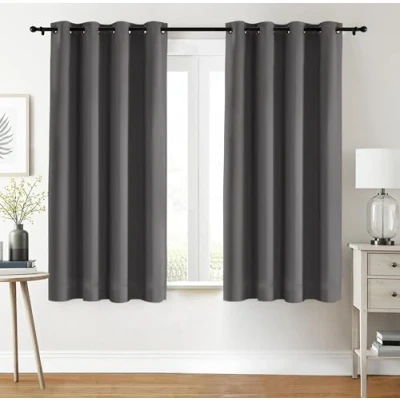 Afbeelding van Utopia Bedding Verduisteringsgordijnen 8 ogen 117 x 137 cm met oogjes gordijnen / raamgordijnen verduistering en thermische isolatie (grijs), 2 stuks