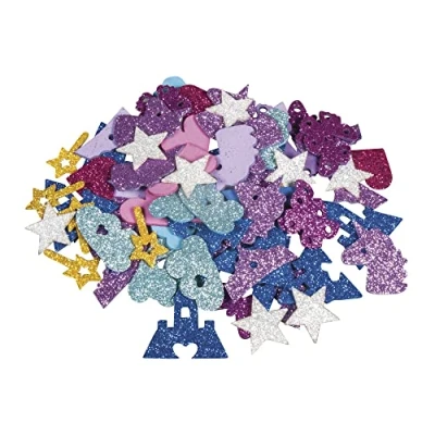 Afbeelding van Rayher 3023000 Schuimrubber sprookjesmix glitter, 3 4 cm, 80 stuks, zelfklevend, kleuren/motieven gemengd, glitter schuimstickers, schuimrubberen stickers, om te decoreren, kleurrijk