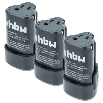 Afbeelding van vhbw 3 x reservebatterij voor Worx WA3503, WA3509 elektrisch gereedschap (2000 mAh, Li ION, 12 V)
