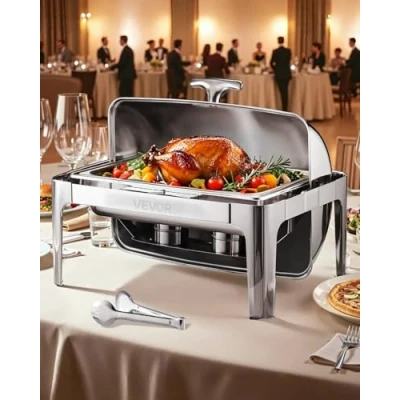 Image de VEVOR Chauffe Plat Buffet Chauffant Rectangulaire 8,5 L en Inox Traiteur Argent