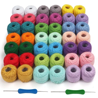 Afbeelding van Kurtzy Borduurset met bordergaren en haken (42 bollen) 2 borduurhaken (1 mm mm) elke bol garen weegt 10 g in totaal 2520 m gekleurd katoengaren
