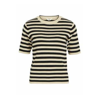 Afbeelding van Object Objester S/s New Knit Pullover Tops &amp; T shirts Dames Shirt Zand Maat L