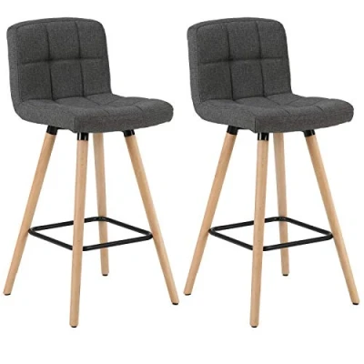 Afbeelding van WOLTU Set van 2 barkrukken met voetensteun, design massief hout en linnen, donkergrijs BH160dgr