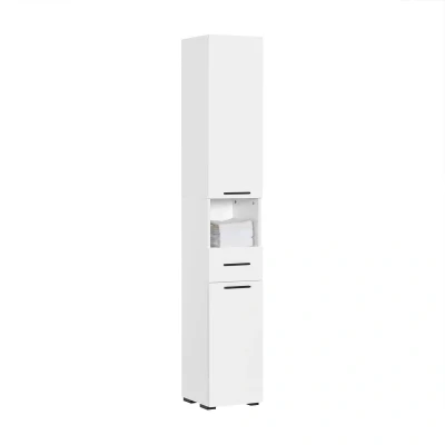 Afbeelding van SoBuy BZR166 W Hoge kast met 2 deuren en 6 vakken, badkamerkast open smalle kast, wit, afmetingen: ca. 30 x 182 31 cm