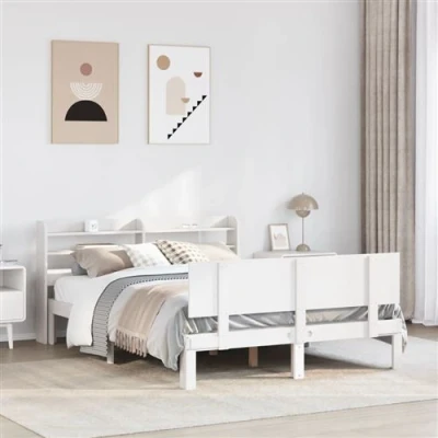 Image de vidaXL Cadre de lit avec tête sans matelas blanc 160x200 cm