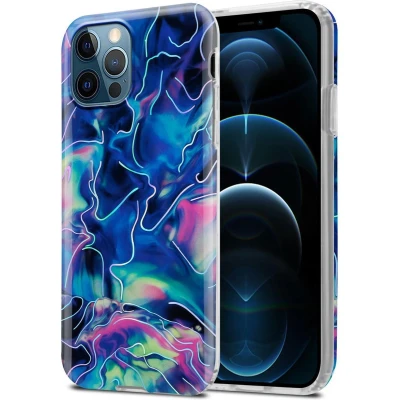 Afbeelding van Cadorabo Hoesje geschikt voor Apple iPhone 12 PRO MAX in Blauw Roze marmer No. 17 Beschermhoes gemaakt van TPU siliconen Case Cover met mozaïek motief