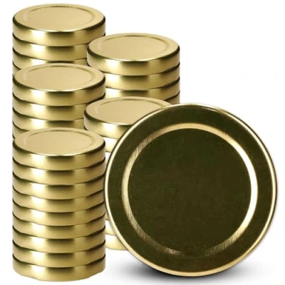 Afbeelding van KADAX 50 stuks schroefdeksel met diameter van 58 mm, metalen twist off deksel, reservedeksel voor inmaakpotten en weckpotten, deksel 4 inkepingen, goudkleurig