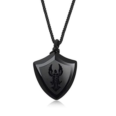 Afbeelding van COAI Zwarte Obsidiaan geloof schild hanger amulet ketting steen obsidiaan, Steen,