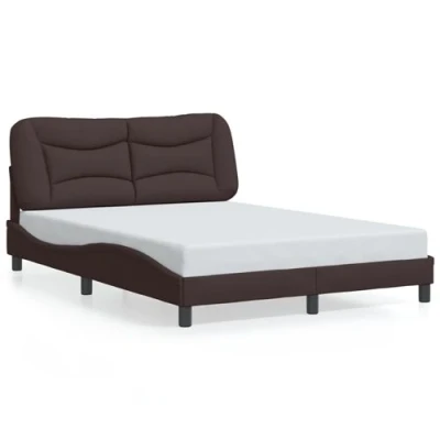 Afbeelding van vidaXL Cadre de Lit avec Lumières LED, Double Coussin Tête Lit, Adulte, Meuble Chambre, Moderne, Marron Foncé 140x190 cm Tissu