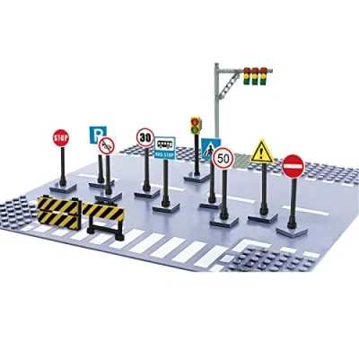 Afbeelding van Stedelijke verkeersborden set voor bouwborden, bouwstenen, verkeersspeelgoed, educatief speelgoed kinderen