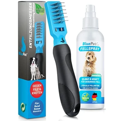 Afbeelding van BluePet Professionele ontwarrende kam + spray voor honden en katten bij knopen knopen, haak met messen, hark