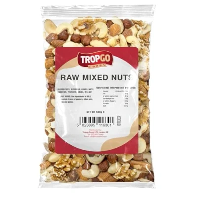Image de Tropgo noix crues mélangées 500 g de collations aux Jumbo fraîches et saines avec fibres, protéines minéraux Parfait pour les Comprend des amandes, du Brésil,