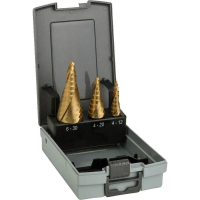 Afbeelding van Bosch Accessories 2608587432 HSS Getrapteboorset 3 delig 4 12 mm, 20 6 30 mm TiN vlakken schacht 1 set(s)