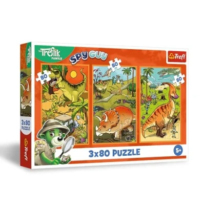 Afbeelding van Trefl 3 in 1 puzzel: The Treflik Family, de wereld van dinosaurussen x 80 stukjes, set drie puzzels voor kinderen vanaf 5 jaar
