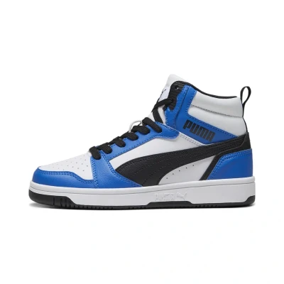 Afbeelding van puma Rebound V6 MID JR Unisex Sneakers hoog whitepuma blackracing blue voor kinderen, Maat: 37, white black racing