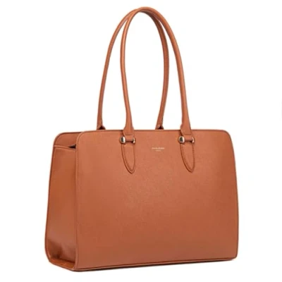 Afbeelding van David Jones Handtas voor dames, grote maat XL schoudertas school, werk, zakelijk, formaat A4 kunstleer met lange handgreep laptoptas shopper, Cognac bruin