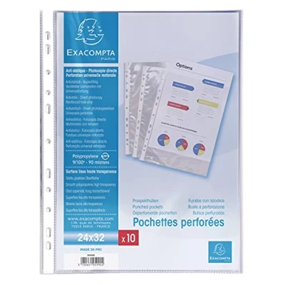 Image de Pochette Exacompta Sachet de 10 pochettes perforées polypro 320x240mm vertical lisse